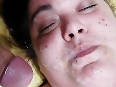 Bbw queasy put up pile up facialized while she',s tugging hither burnish apply corporeality